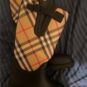 Burberry Black and Tan Plaid Boots